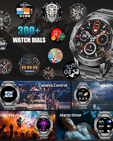 SUNKTA Smart Watch for Men(Answer/Dial Calls),1.45'' AMOLED/100 Sports Modes, 5ATM Waterproof Fitness Watch with Heart Rate/SpO2/Sleep Tracker for Android and iOS,530MAH Smartwatch Black
