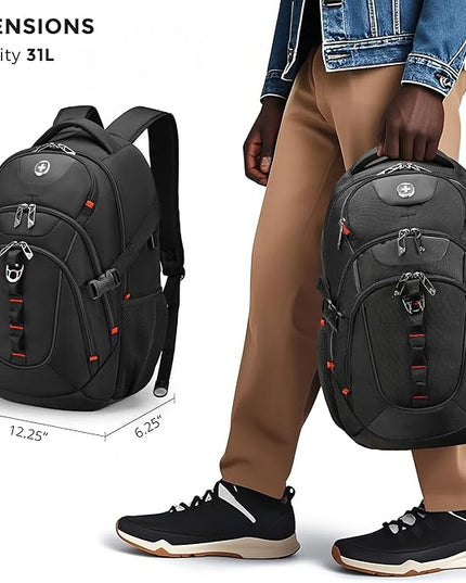 Swissdigital Design Travel Backpack for Men with Apple Find My, Laptop Backpack with USB Charging Port, RFID Protection, Add-A-Bag System - Travel Backpack for Men-Finder Color Random | SD803BT013-01