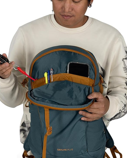 Osprey Daylite Plus Commuter Backpack - Everyday Pack with Laptop Sleeve, Bottle Pockets, and Extra Storage, Fuzzy Window Print/Torrent Blue