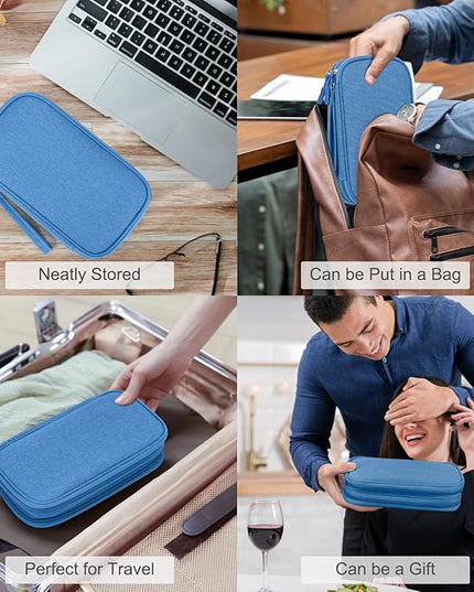 FYY Electronic Organizer, Travel Cable Organizer Bag Pouch Electronic Accessories Carry Case Portable Waterproof Double Layers Storage Bag for Cable, Cord, Charger, Phone, Earphone, Medium Size, Cyan