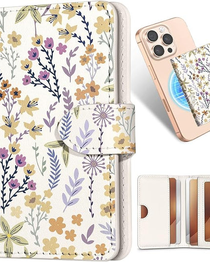 Shorogyt for Magnetic Phone Wallet Compatible with Magsafe Card Holder -Cute Luxury Slim Leather Mag Wallets for Women Fit 4 Cards,for iPhone 17/16/15/14/13/12 Series for Apple RFID Magnet, Floral