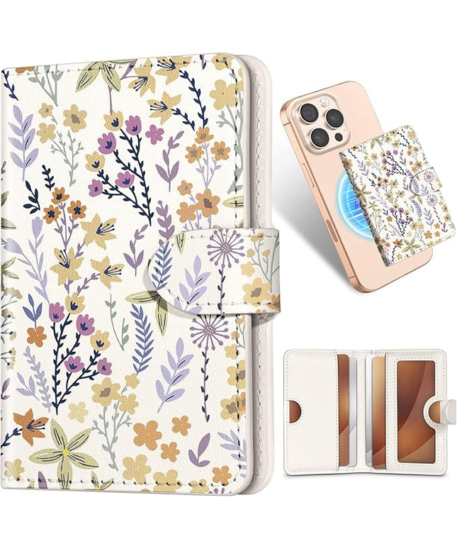 Shorogyt for Magnetic Phone Wallet Compatible with Magsafe Card Holder -Cute Luxury Slim Leather Mag Wallets for Women Fit 4 Cards,for iPhone 17/16/15/14/13/12 Series for Apple RFID Magnet, Floral