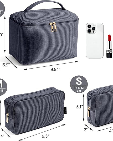 MAGEFY Small Makeup Bag for Purse Mini Cosmetics Bag Corduroy Cute Cosmetic Pouch for Women with Slip-in Pockets