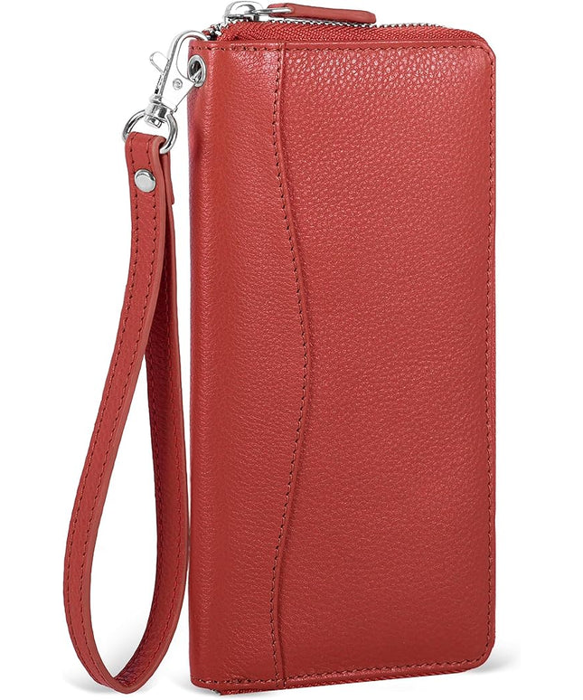 Orange Leather Wallet for Women - RFID Womens Wallet Clutch with 8 Credit Card Holder, Coin Pocket, Gift for Women’s Teens Ladies