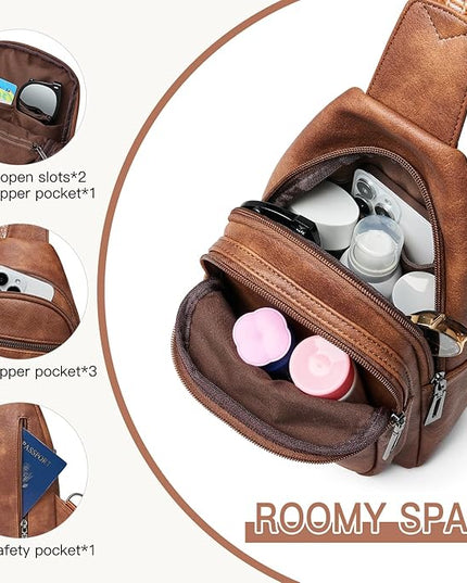 7L Sling Bag for Women Men Vegan Leather Crossbody Bags Fanny Pack Purse Backpack Over Shoulder Bag Travel Anti Theft