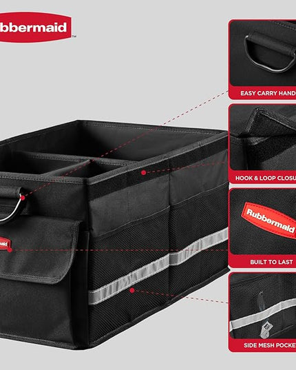 Rubbermaid Car Organizer, Collapsible Trunk Organizer, Multi-Compartment Car Storage Organization for Car Accessories, 3 Compartments With Cover, 23.23"*12.99"*11.81"