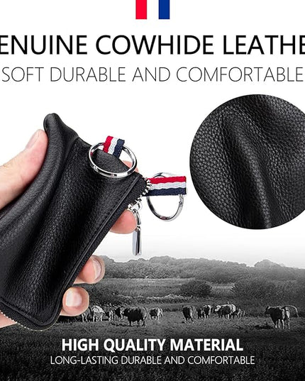 Plinvo Mini Genuine Leather Wallet Coin Purse with Dual Keyrings Compact Change Pouch and Card Holder for Men and Women (Dark green)