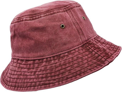 Bucket Hat, Wide Brim Washed Denim Cotton Outdoor Sun Hat Flat Top Cap for Fishing Hiking Beach Sports