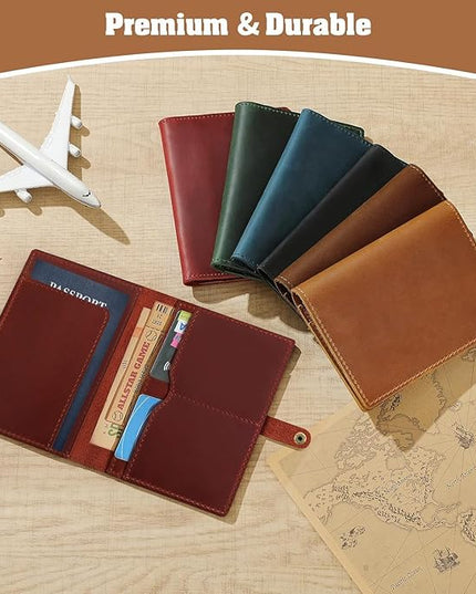 Jack&Chris Genuine Leather Passport Holder For Travel, RFID Blocking Handmade Passport Holder with Card Case Organized & Safe, Quality Travel Essentials for Women and Men for Gifting, Red