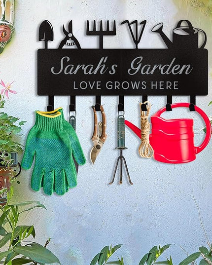 Dyoart Personalized Key Holder for Wall, Custom Name Wall Mounted Black Key Hanger with Horticultural Garden Design, Key Racks Organizer for Hallway Entryway Front Door Storeroom Decor