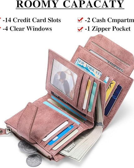 FALAN MULE Small Wallet for Women Leather Bifold Compact RFID Blocking Small Womens Wallet Purse