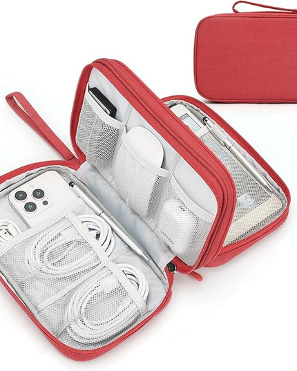 FYY Electronic Organizer, Large Travel Cable Organizer Bag Pouch Electronic Accessories Carry Case Portable Waterproof Double Layers All-in-One Storage Bag for Cable, Cord, Charger, Phone, Red