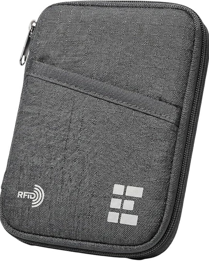 Zero Grid Passport Holder & Travel Wallet with RFID Blocking, Premium Document Organizer for Men & Women, Holds Passports, Cards, Tickets, ID & Cash, Compact Zippered Wallet - Shadow Grey