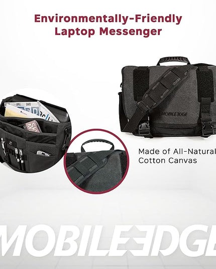 Mobile Edge Laptop Eco Messenger Eco-Friendly, 17.3 Inch Cotton Canvas, Charcoal for Men, Women, Business, MECME5, Ash