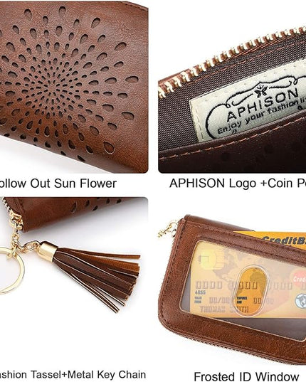 APHISON RFID Credit Card Holder Zipper Card Case Keychain Small Wallet for Women 1927 COFFEE
