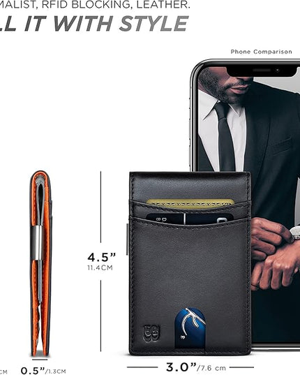 SERMAN BRANDS Mens Money Clip Wallet. RFID Blocking Slim Front Pocket Wallets for Men, Full Grain Leather RFID Minimalist Card Holder | RFID Blocking, Slim, Front Pocket, RFID, Minimalist, Card Holder