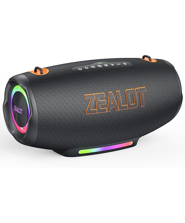 ZEALOT Bluetooth Speaker, 120W MAX Loud Portable Outdoor Speaker Bluetooth with Bidirectional Fast Charging/LED Lights/IPX6 Waterproof/Power Indicator/EQ/TF/AUX