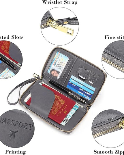 Leather RFID Blocking Passport Holder Travel Wallet, Passport Cover/Travel Wallet for Women/Men with