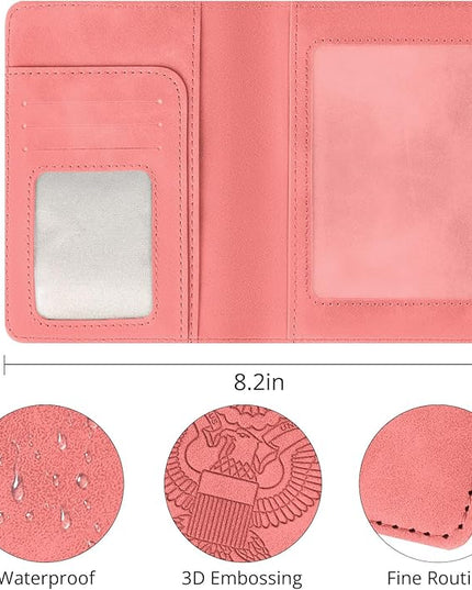 Passport Holder for Travel Essentials,RFID Blocking Passport Cover Wallet Card Case for Women and Men (Pink)