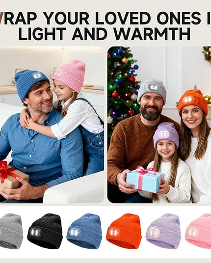 IVYWNT Unisex LED Beanie with Light, USB Rechargeable Headlamp Winter Knitted Hat, Valentine's Day Gift for Men Women, Orange