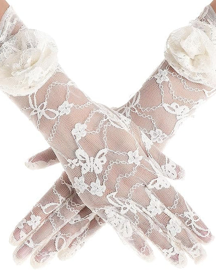 BABEYOND Lace Gloves Women - Floral Opera Gloves Stretchy Elegant Tea Party Accessories for Wedding Prom Evening Party
