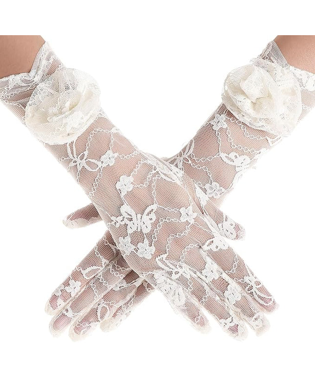BABEYOND Lace Gloves Women - Floral Opera Gloves Stretchy Elegant Tea Party Accessories for Wedding Prom Evening Party