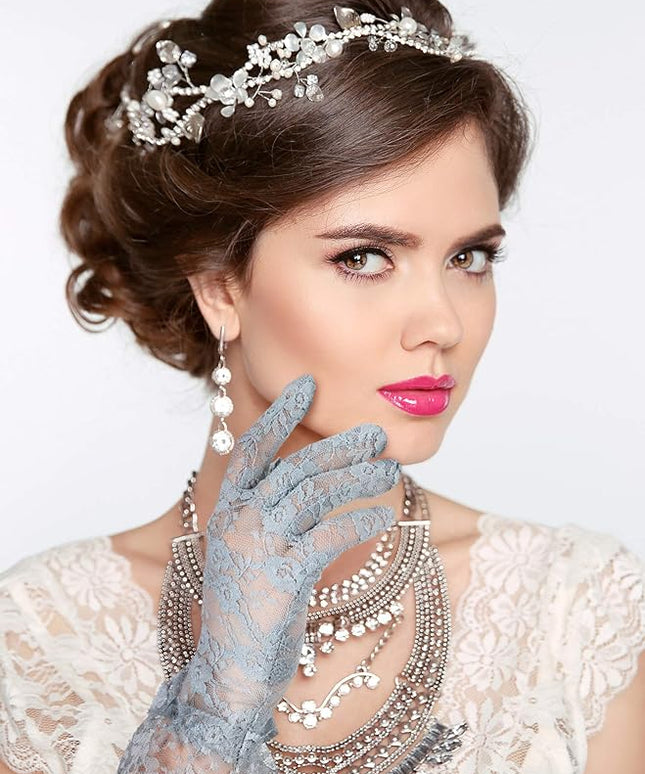 SATINIOR Ladies Lace Gloves for Women Tea Party Elegant Short Courtesy Gloves for Wedding Dinner Opera Parties