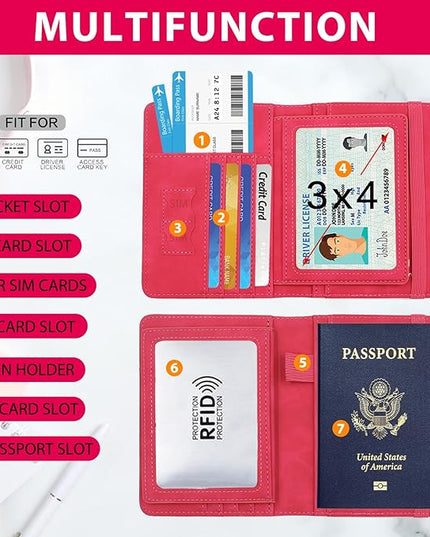 Melsbrinna Rfid Passport Holder for Travel women/Men, Cute Passport Wallet Rfid Blocking Card Slots, Rfid Passport Cover/CaseTravel Wallet, Passport Book Holder (1, Red5)