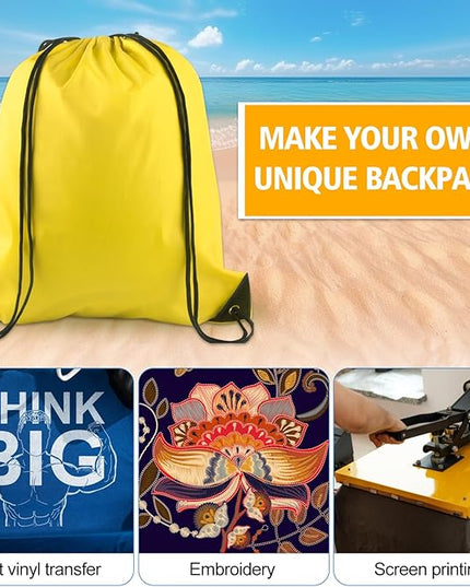 KUUQA 60Pcs Yellow Drawstring Backpacks - Gym, Travel, Storage Bags