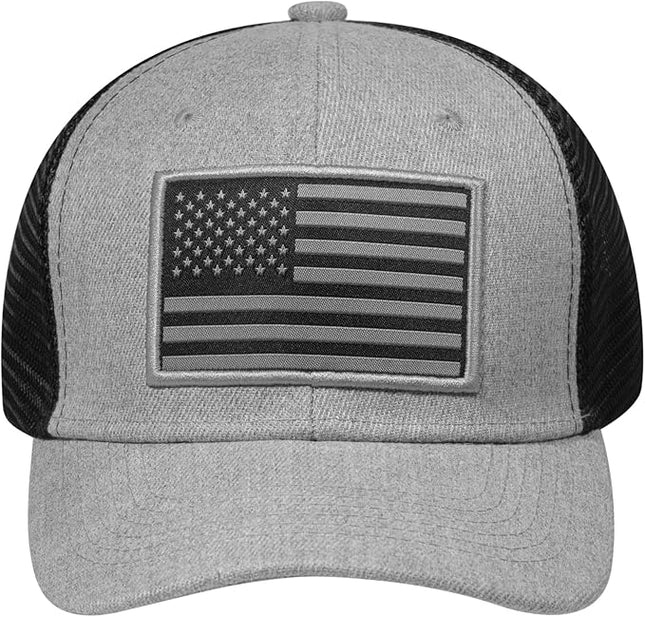 AURR American Flag Trucker Hat, Patriotic Baseball Cap for Men & Women, Breathable Mesh Adjustable Snapback, USA Flag Patch