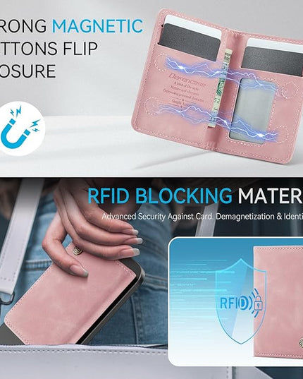 Defencase for Magsafe Wallet Magnetic Card Holder RFID Blocking, PU Leather Minimalist Phone Wallet for MagSafe Phones and Cases for iPhone 17/16/ 15/14/ 13/12/ Pro/Max/Plus/Air, Rose Pink