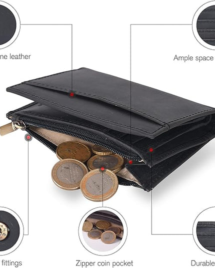 Oak Leathers Leather Wallet For Women - Small RFID Coin Purse Credit Card & ID Holder for Ladies, Gift for Women's, Bifold Wallets (Crazy Horse Black)