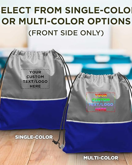 DISCOUNT PROMOS Custom Easy Go Drawstring Backpack Set of 10/50/100, Personalized Bulk Pack - Great for Travelling, Gym and for Everyday Use - Blue