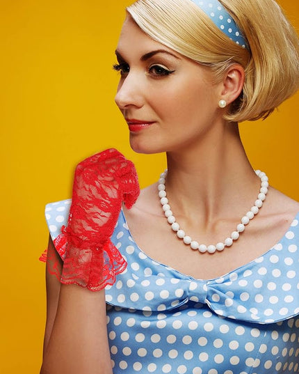 SATINIOR Ladies Lace Gloves for Women Tea Party Elegant Short Courtesy Gloves for Wedding Dinner Opera Parties