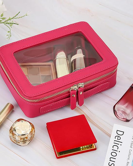 Aveniee Clear Makeup Bag Organizer,Travel Toiletry Bag for Women,Waterproof Cosmetic Pouch with Zippers,Car Accessories Organizers and Storage Case,Hotpink