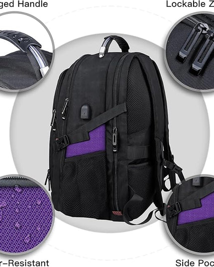 Travel Backpack, 18.4 Inch Laptop Backpacks for Men Women with USB Port, 55L Anti Theft Water Resistant College Bussiness TSA Airline Approved Work Computer Backpack, Purple