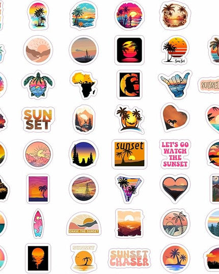BulbaCraft Sunset Stickers - Beach Stickers, Sun Decals, Summer Decals for Water Bottle and Laptop, Palm Trees Party Supplies & Decorations, Beachy Stuff, Gifts for Women & Men