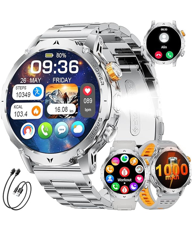 LIGE Smart Watch for Men with 1000mah,1.7" Smartwatch with 100+ Sports Modes,Flashlight,Health Tracker,IP68 Waterproof, Smart Watch for Android iOS Silver
