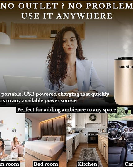 Scentia Gold MiniPod Nebulizer Diffuser + Smart Car Freshener – Waterless Essential Oils, Dual Mode Car/Home, Rechargeable Auto Shut-Off, 3 Lights – Ideal Teen Girl Holiday/Thanksgiving Gift