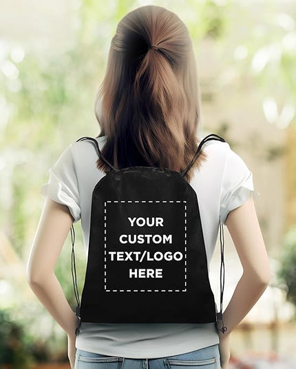 DISCOUNT PROMOS Custom Non-Woven Drawstring Backpacks Set of 10/50/100, Personalized Bulk Pack