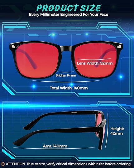 2 Packs Professional Sleep Glasses with 99.9% Blue Light Blocking Dual AR Coatings Lens ((03)-black+leopard, Red Lens(Max Protect))