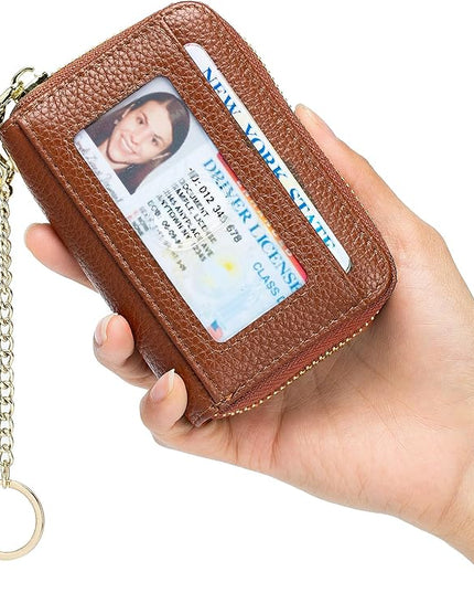 imeetu RFID Credit Card Holder, Small Leather Zipper Card Case Wallet for Women