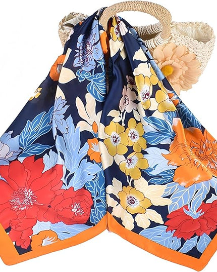 MINIDORA Satin Scarves for Women 27.5 × 27.5 inches Medium Square Elegant Silk Feeling Head Scarf