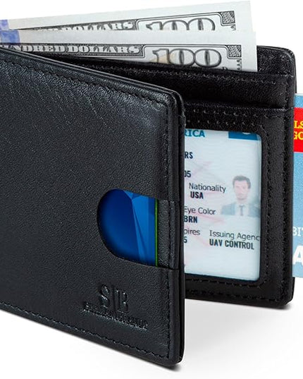 SERMAN BRANDS RFID Blocking Slim Bifold Genuine Leather Thin Minimalist Front Pocket Wallets for Men Billfold Wallet Men Gift