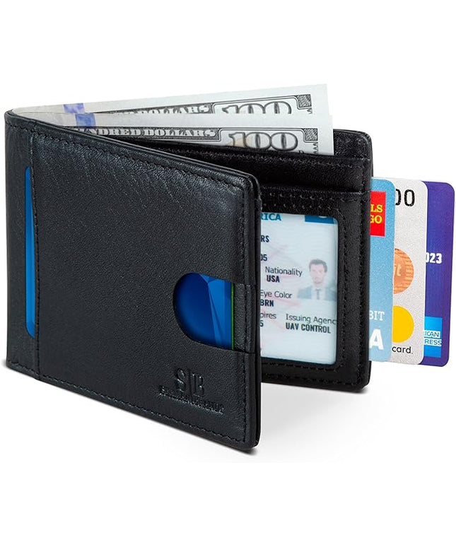 SERMAN BRANDS RFID Blocking Slim Bifold Genuine Leather Thin Minimalist Front Pocket Wallets for Men Billfold Wallet Men Gift