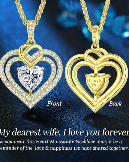 OOBEE Moissanite Heart Necklaces for Women, 1- 4 Carat Moissanite 925 Sterling Silver Gold Plating Fine Women Necklace，Ideal Anniversary Birthday Christmas Valentine Mothers Day Jewelry Gifts for Mom Wife Her Girlfriend