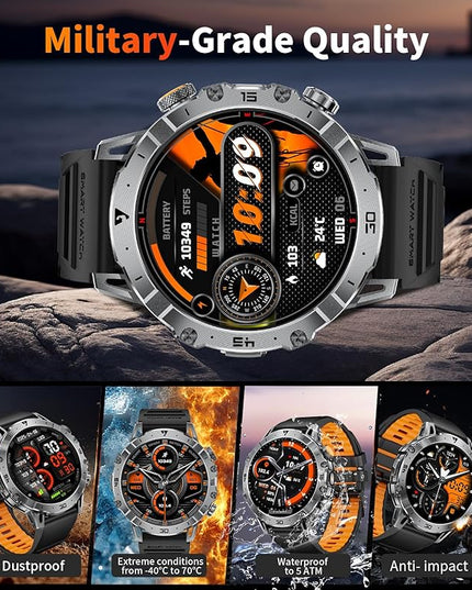 LIGE Smart Watches for Men 1000mAh Battery/LED Flashlight/3 Straps, 1.7" Ultra HD Screen Outdoor Smartwatch with 111 Sports Modes, Bluetooth Call 5ATM Waterproof Fitness Tracker Android iOS,Silicone
