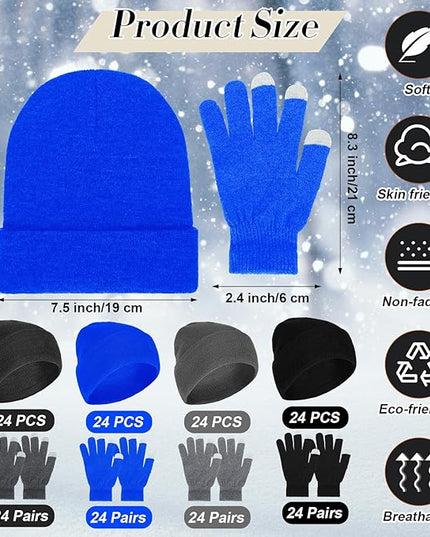 Suhine Bulk Winter Hats and Gloves Set Warm Beanie Gloves Pack Homeless Supplies for Cold Weather Charity