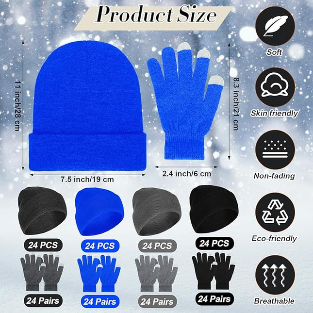 Suhine Bulk Winter Hats and Gloves Set Warm Beanie Gloves Pack Homeless Supplies for Cold Weather Charity