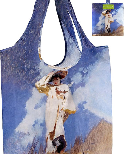 BeeGreen Oil Painting Flower Tote Bag - Large Reusable Grocery Bag, Polyester Grocery Bags Gifts for Women,Foldable, Washable, Packable with Handles & Pouch for Shopping, Beach, Work, Summer